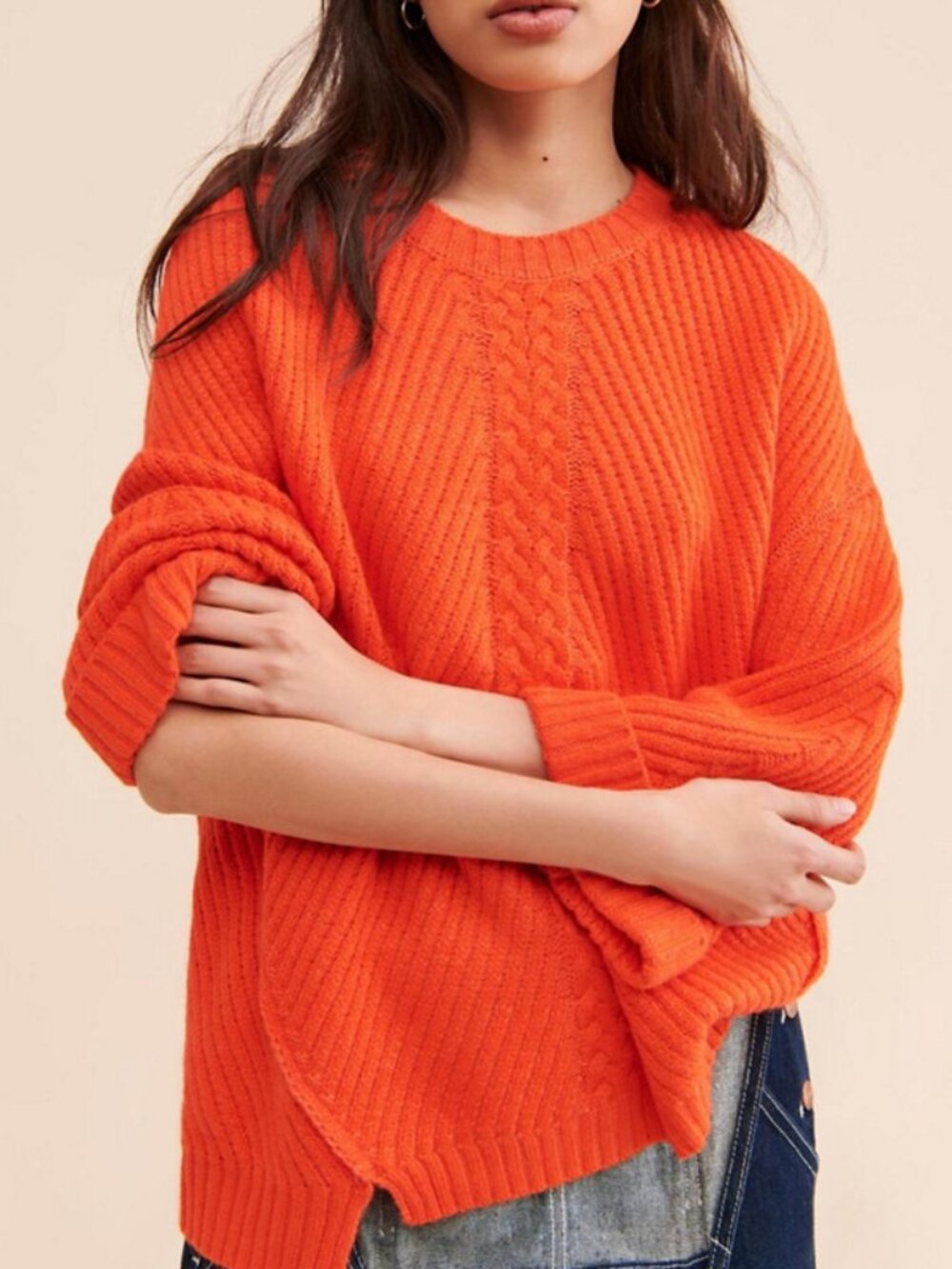 Little Lies Emily Knit Sweater M/L orange/red chunky